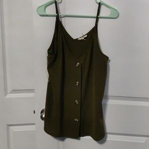 Olive button down sleeveless blouse